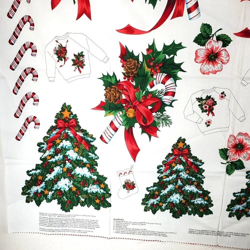 Vintage Christmas Star Dust Appliqués Fabric Panel By Cranston Print Works